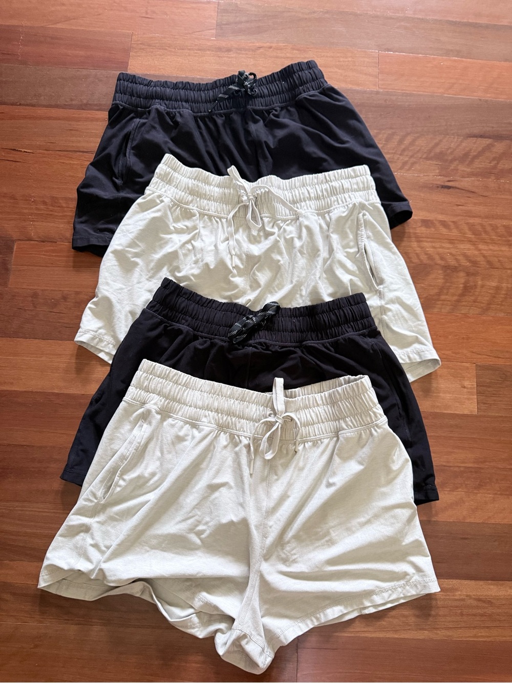 Everyday Drawstring Lounge Shorts - Black & cream (Set of 4)